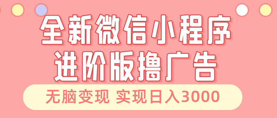 全新微信小程序进阶版撸广告 无脑变现睡后也有收入 日入3000＋-居居资源网