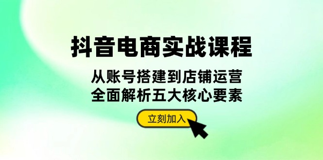 抖音 电商实战课程：从账号搭建到店铺运营，全面解析五大核心要素-居居资源网